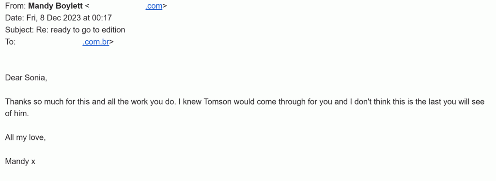 email to Sonia